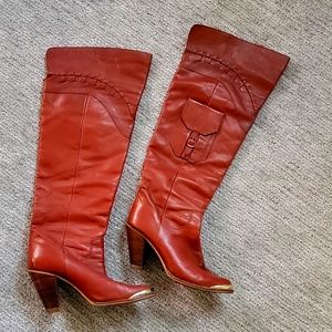 Women's Red Leather Knee-High Boots